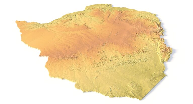Zimbabwe terrain model shown ready for FDM/SLA printing