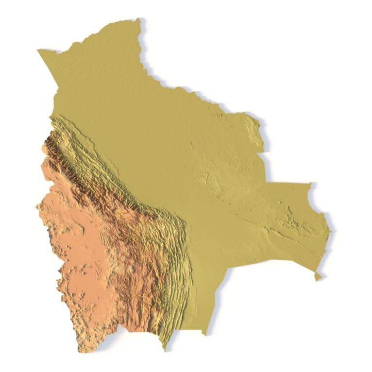 3D terrain model of Bolivia in STL format, front view