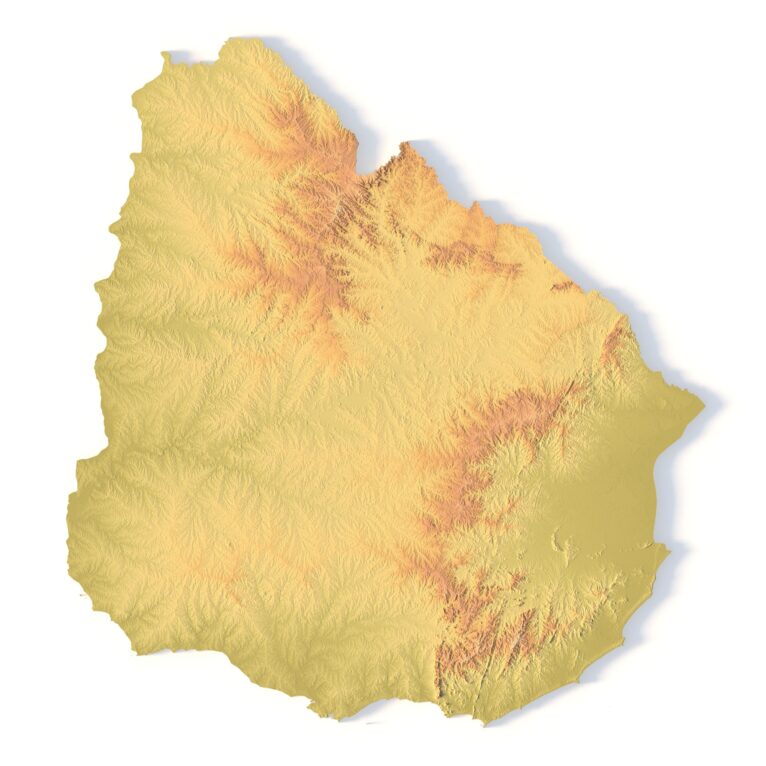 3D terrain model of Uruguay in STL format, front view