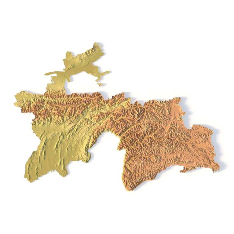 3D terrain model of Tajikistan in STL format, front view