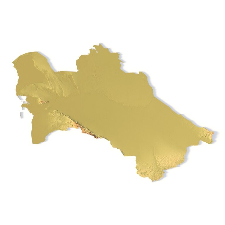 3D terrain model of Turkmenistan in STL format, front view