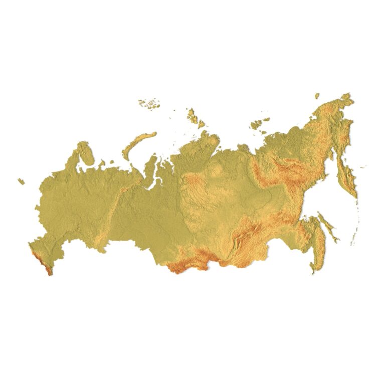 High-detail 3D terrain model of Russia (STL format)