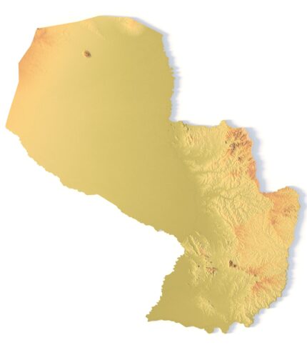 3D terrain model of Paraguay in STL format, front view