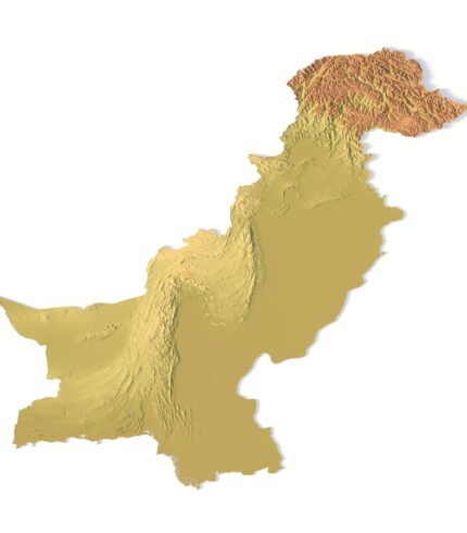3D terrain model of Pakistan in STL format, front view