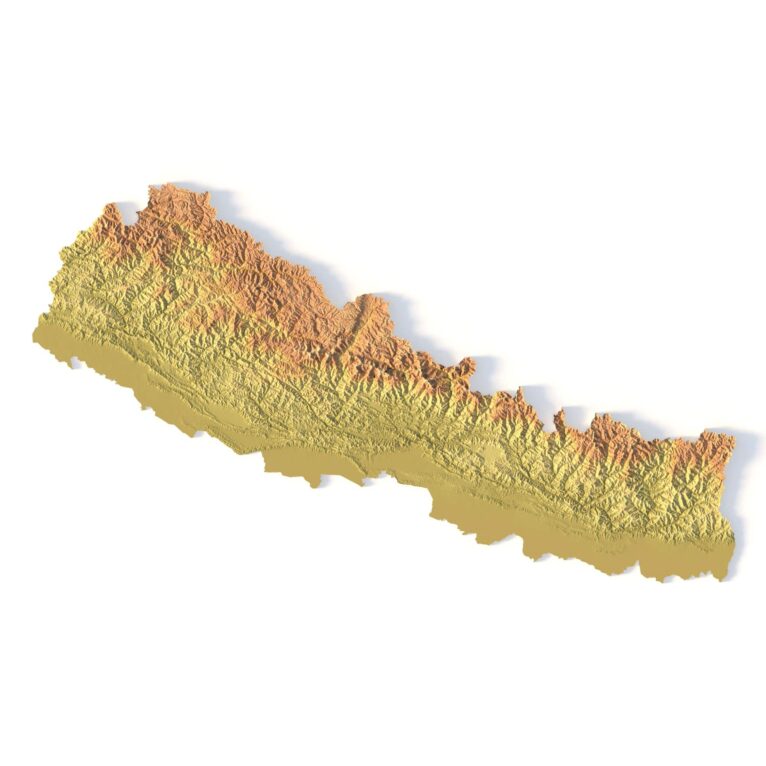 3D terrain model of Nepal in STL format, front view