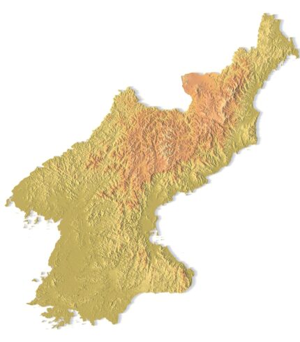 3D terrain model of North Korea in STL format, front view