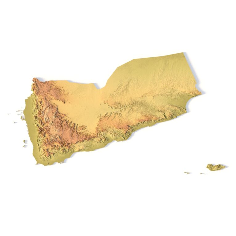 3D terrain model of Yemen in STL format, front view