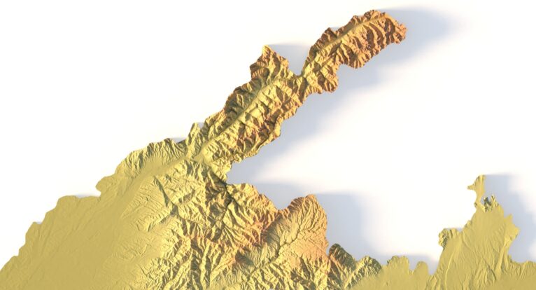 Close-up of Uzbekistan’s terrain in STL model