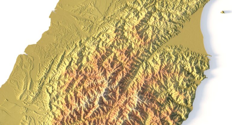 Close-up of Taiwan’s mountainous terrain in STL model