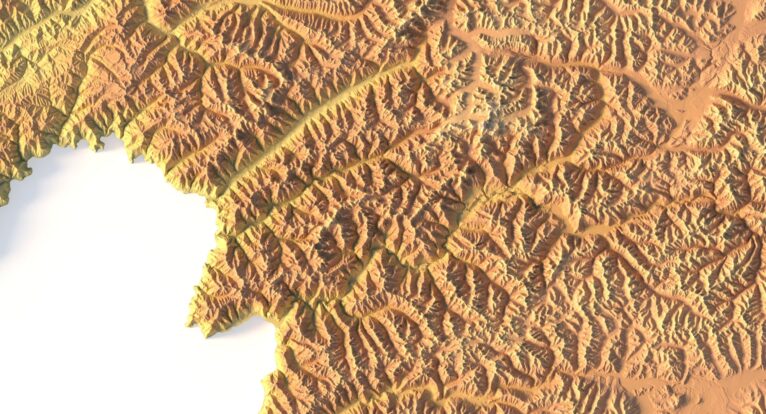 Close-up of Pamir Mountains terrain in STL model