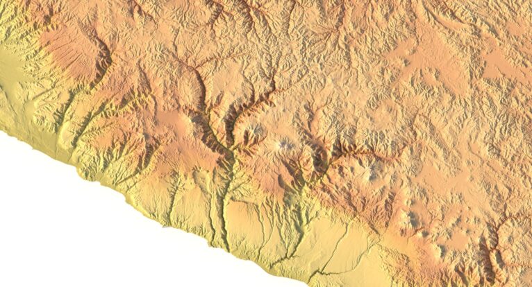 Close-up of Andes terrain in STL model