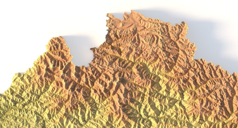 Close-up of Nepal’s Himalayan terrain in STL model