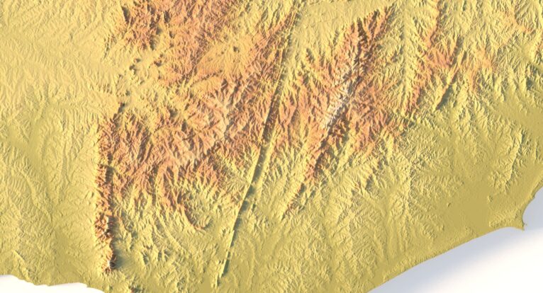 Close-up of Uruguay’s coastal terrain in STL model