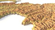 Isometric view of Tajikistan’s 3D terrain STL map