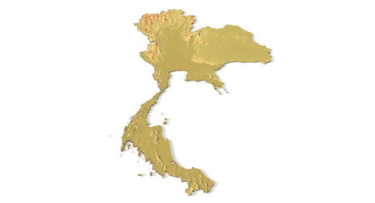 Isometric view of Thailand’s 3D terrain STL map