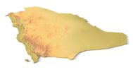 Isometric view of Saudi Arabia’s 3D terrain STL map