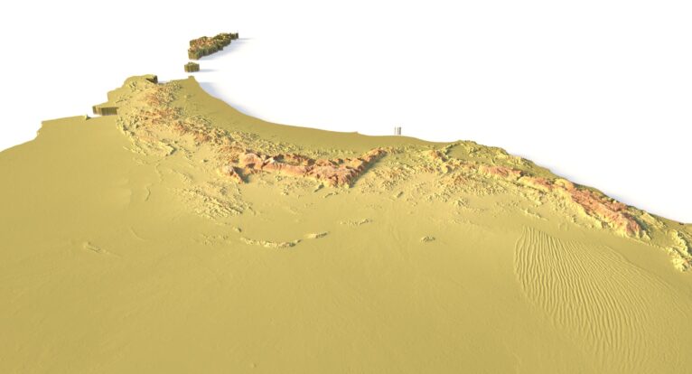 Close-up of Hajar Mountains terrain in STL model