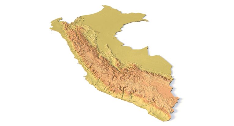 Isometric view of Peru’s 3D terrain STL map