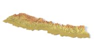 Isometric view of Nepal’s 3D terrain STL map
