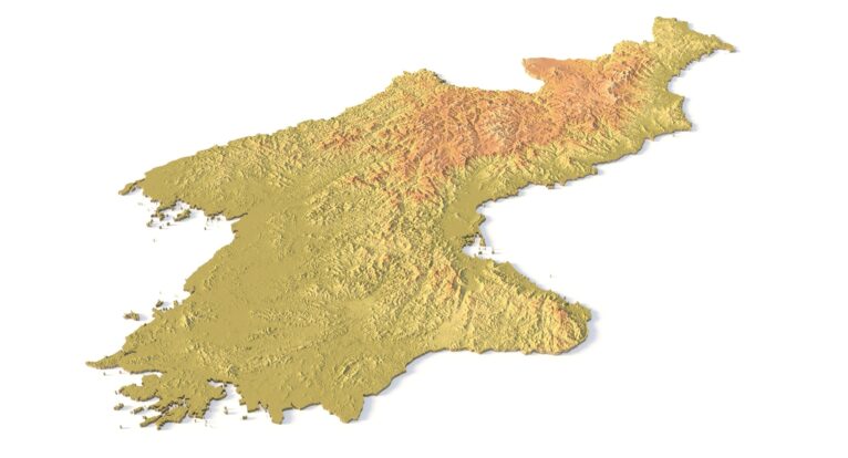 Isometric view of North Korea’s 3D terrain STL map