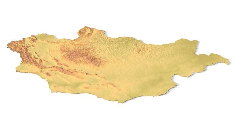 Isometric view of Mongolia’s 3D terrain STL map