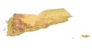 Isometric view of Yemen’s 3D terrain STL map
