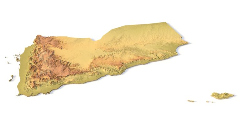 Isometric view of Yemen’s 3D terrain STL map