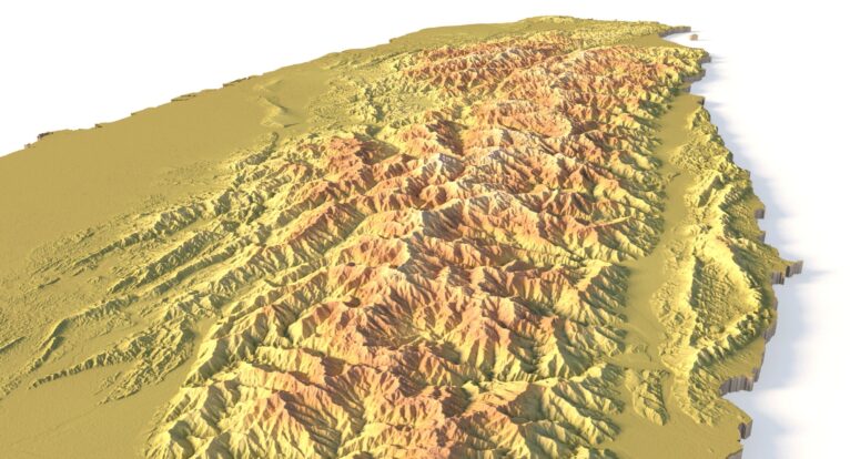 Side view of Taiwan’s detailed STL terrain model