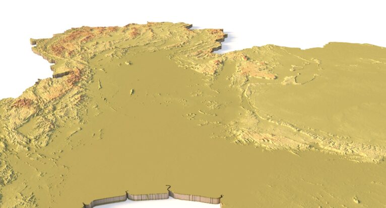 Side view of Thailand’s detailed STL terrain