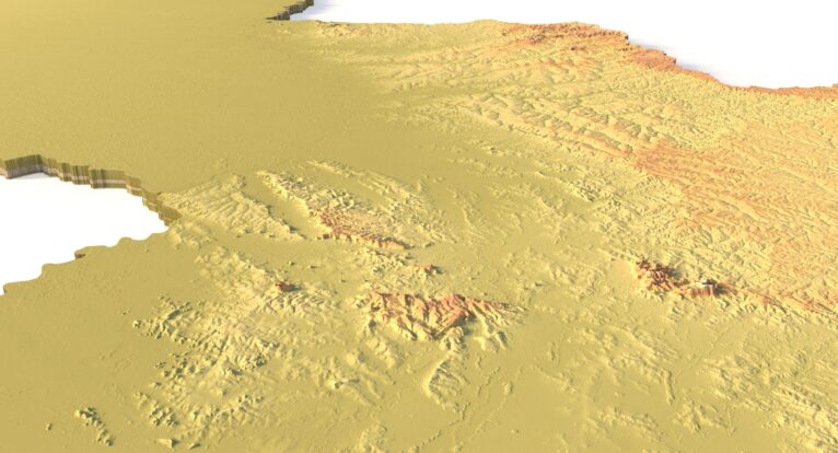 Side view of Paraguay’s detailed STL terrain model