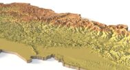 Side view of Nepal’s detailed STL terrain model