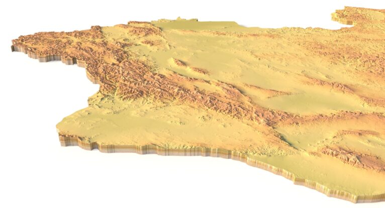 Side view of Mongolia’s detailed STL terrain model