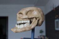 3D-printed Troll Face jawbone and skeletal parts, designed for snap-fit assembly