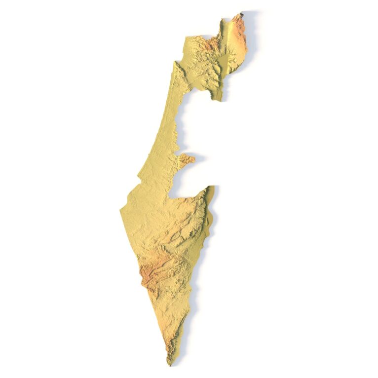 3D terrain model of Israel in STL format, front view