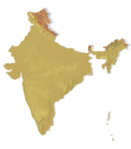 3D terrain model of India in STL format, front view