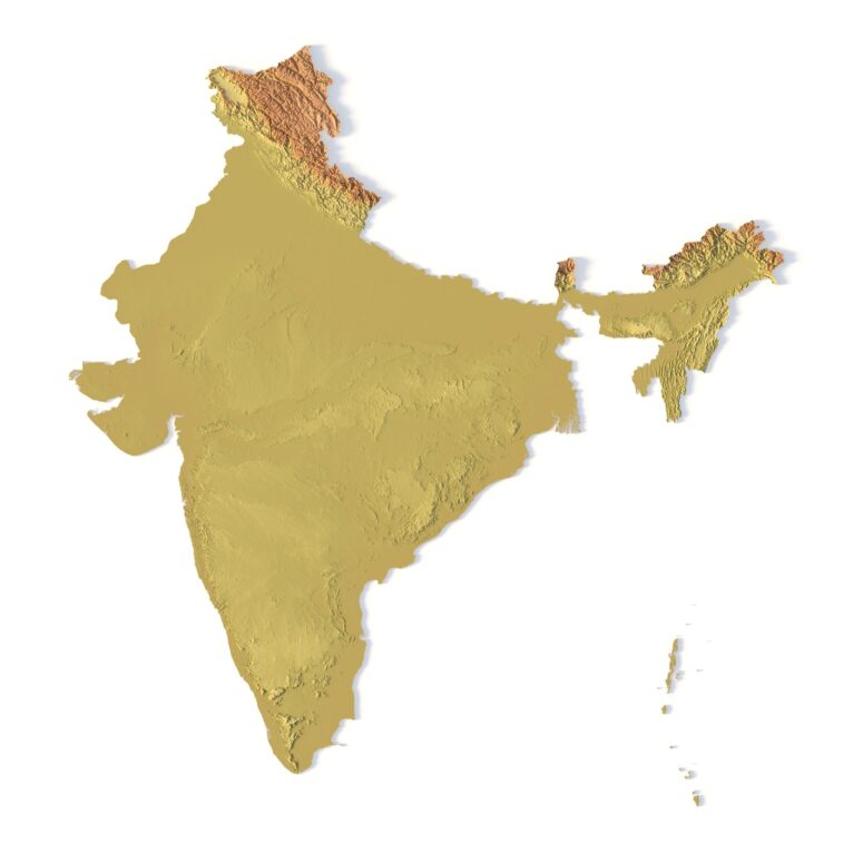 3D terrain model of India in STL format, front view