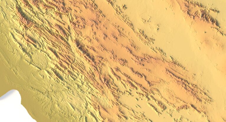 Close-up of Zagros Mountains terrain in STL model