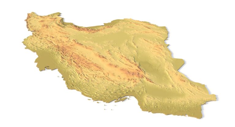 Isometric view of Iran’s 3D terrain STL map