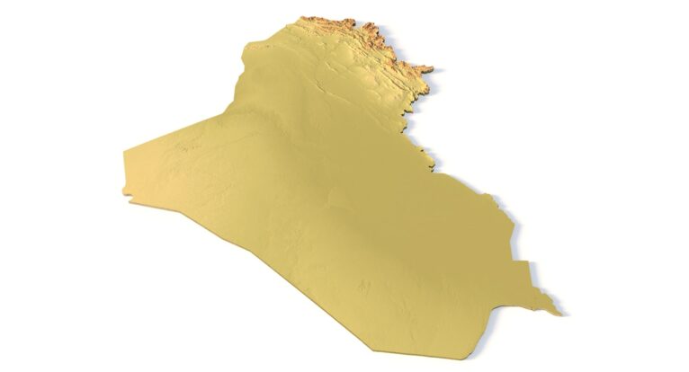 Isometric view of Iraq’s 3D terrain STL map