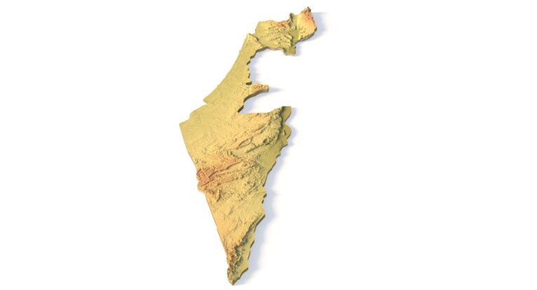 Isometric view of Israel’s 3D terrain STL map