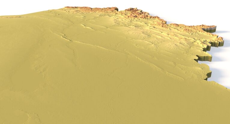 Side view of Iraq’s detailed STL terrain model