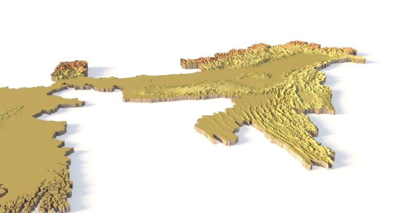 Side view of India’s detailed STL terrain model