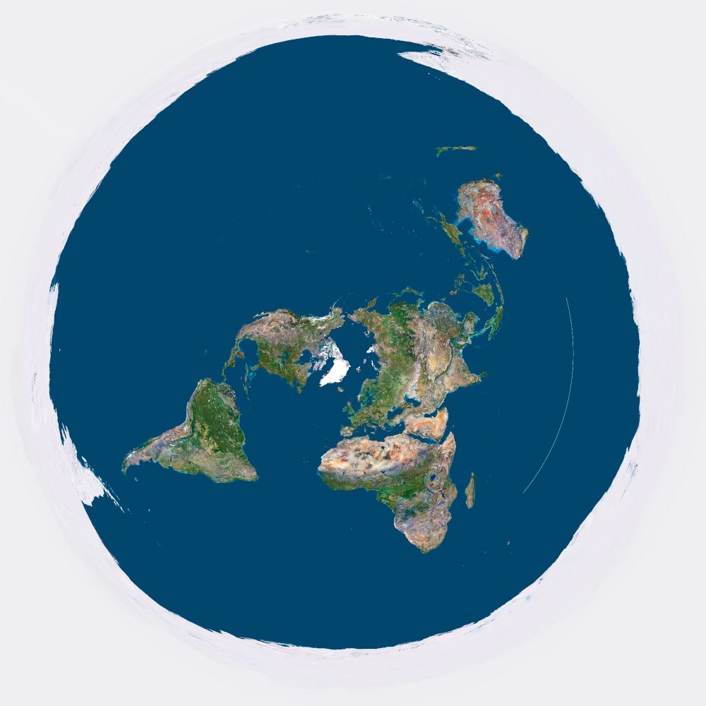 Flat Earth style map showing continents centered on the North Pole