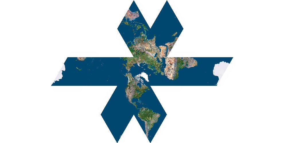 Icosahedral map projection with Earth’s surface divided into 20 equilateral triangles