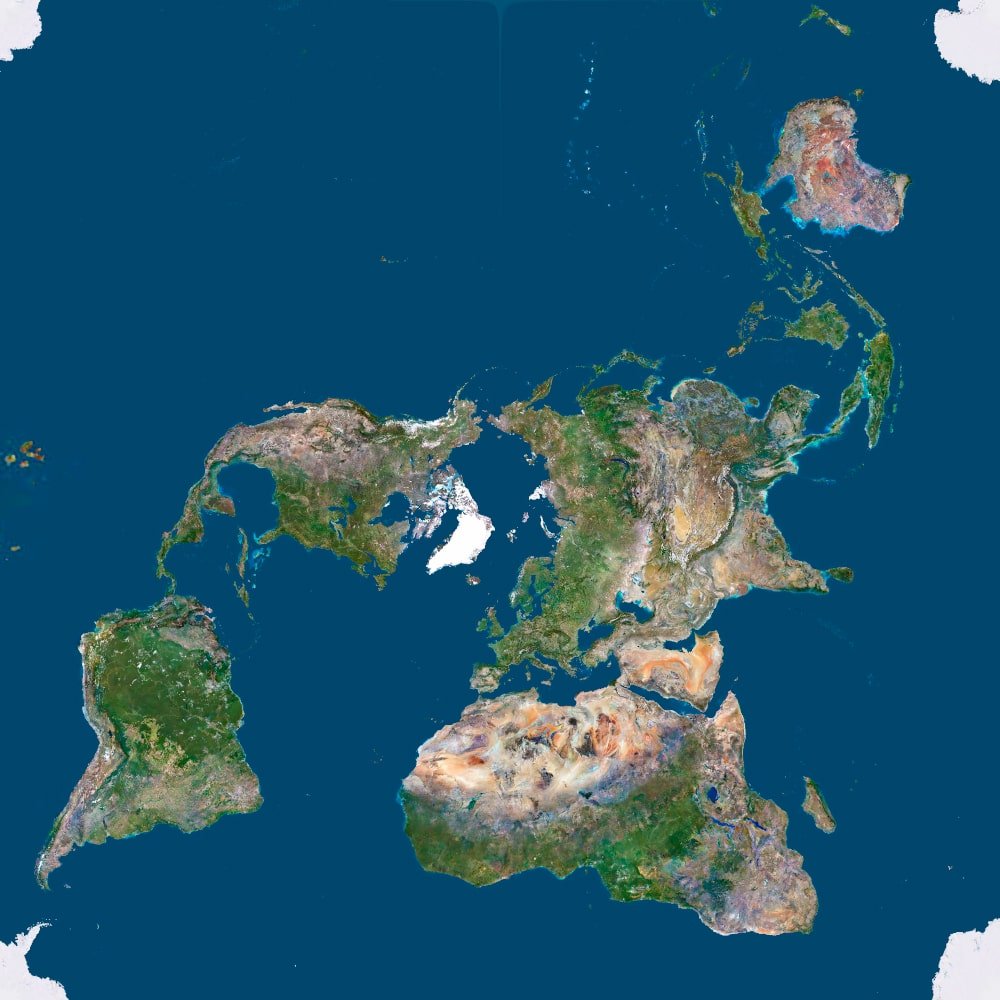 Peirce Quincuncial projection map with central polar focus and square layout