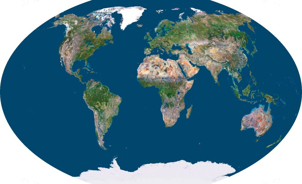 Winkel Tripel projection showing a realistic shape of continents with minimal distortion