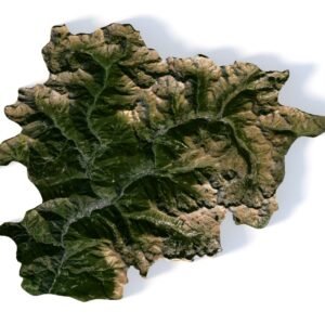 3D model Andorra — isometric render showing terrain and pseudo-color texture