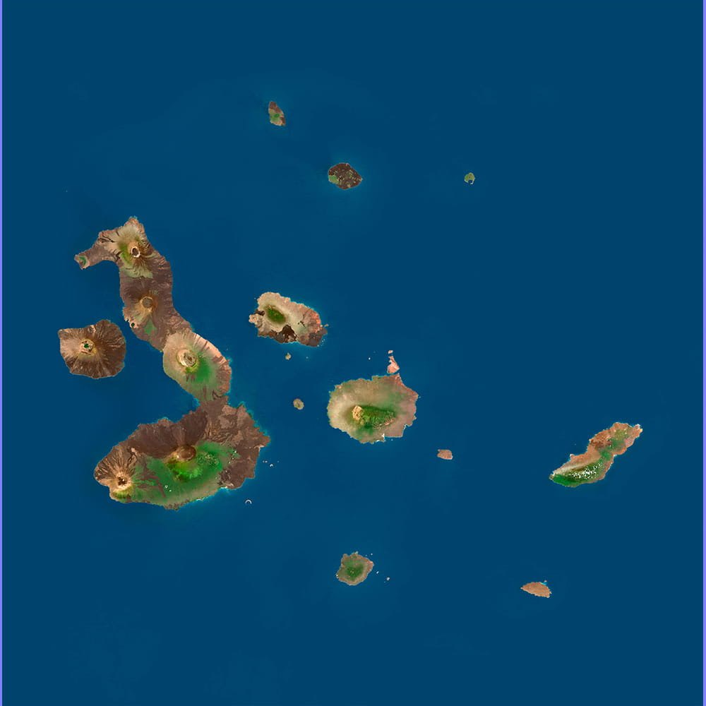 Galapagos Islands satellite texture on 3D terrain model