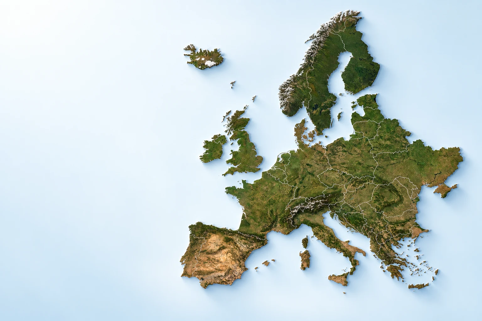 AI-generated Europe terrain website banner concept with satellite texture and space for a headline.