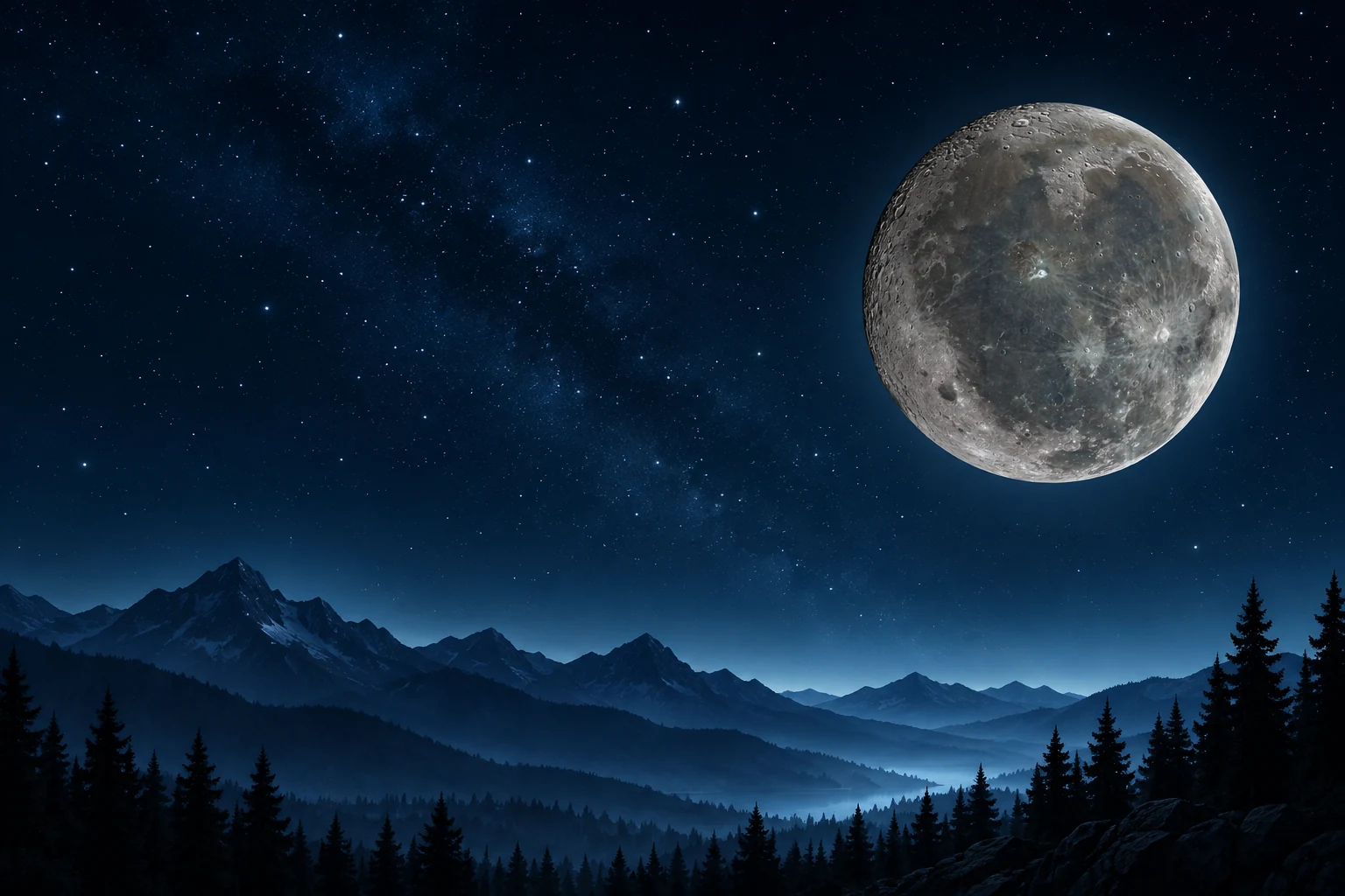 AI-generated moon — night landscape banner concept.